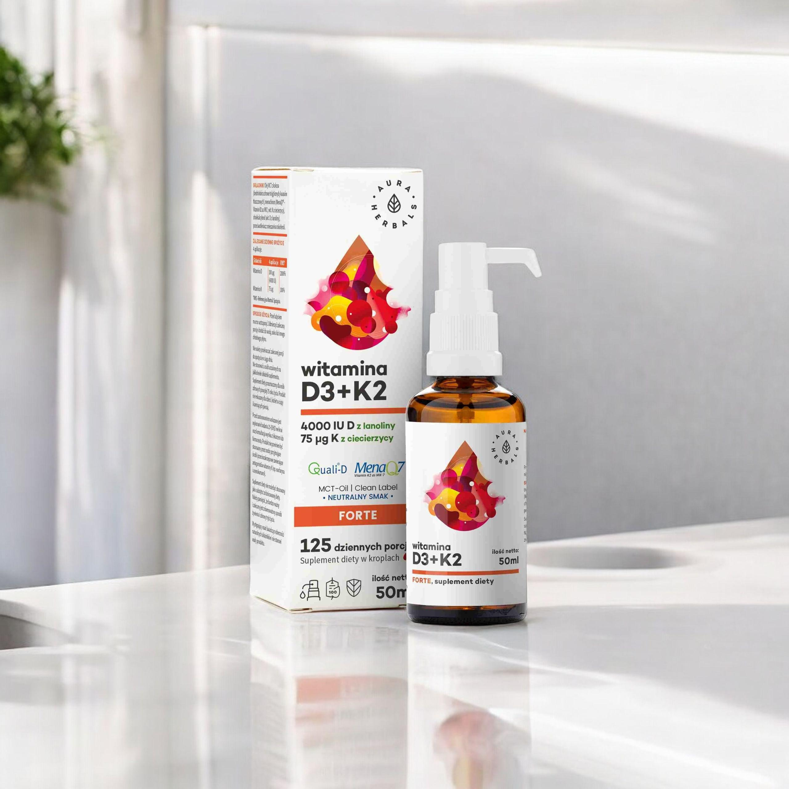 AURA HERBALS - Vitamin D3 4000 IE + K2 MCT - 50ml