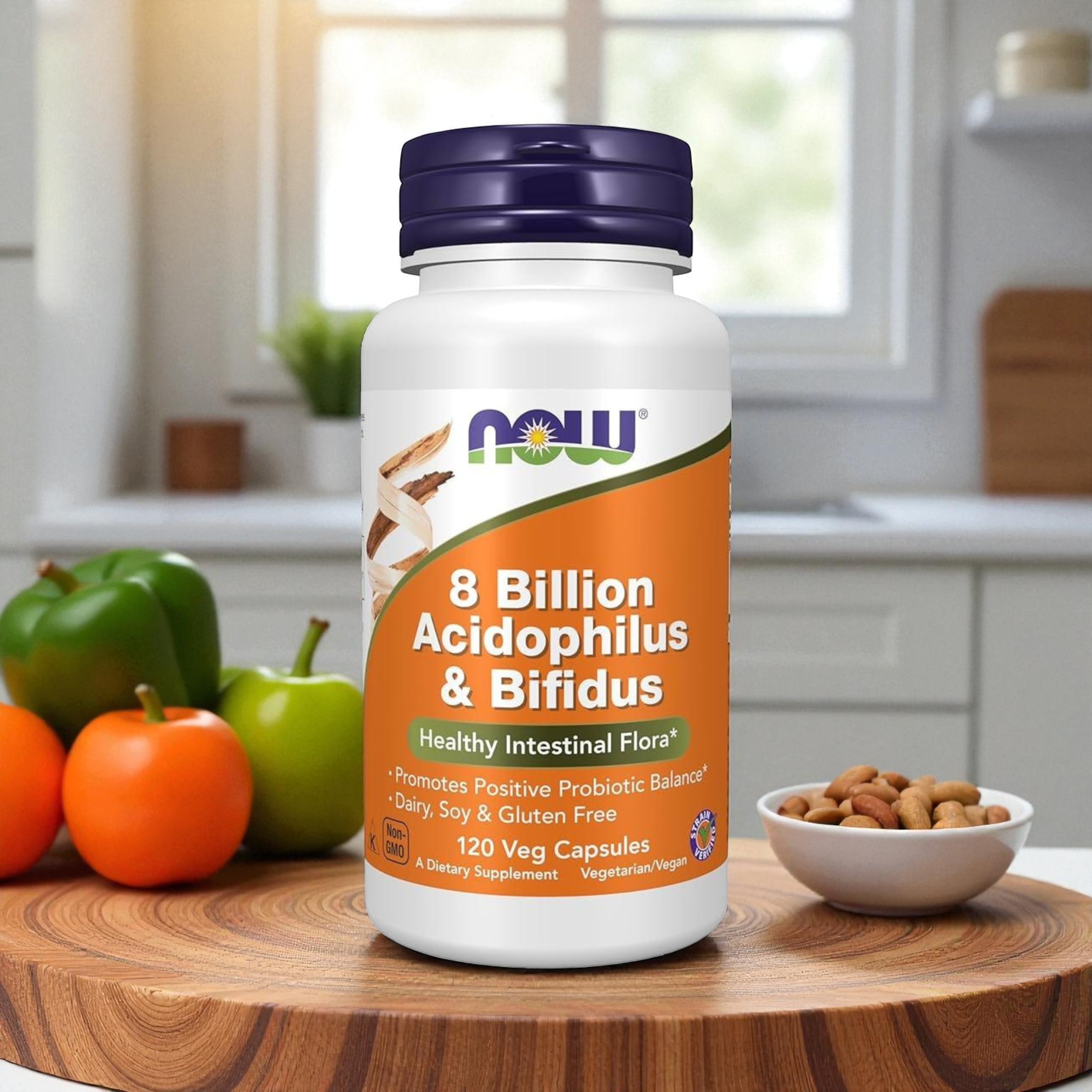 NOW - 8 Milliarden Acidophilus & Bifidus - 120 vegetarische Kapseln.