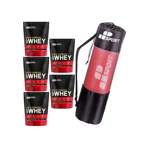 Set OPTIMUM NUTRITION 100% Whey Gold Standard Bag - 5x 465g (2325g) + MP SPORT - Trainingsmatte GRATIS